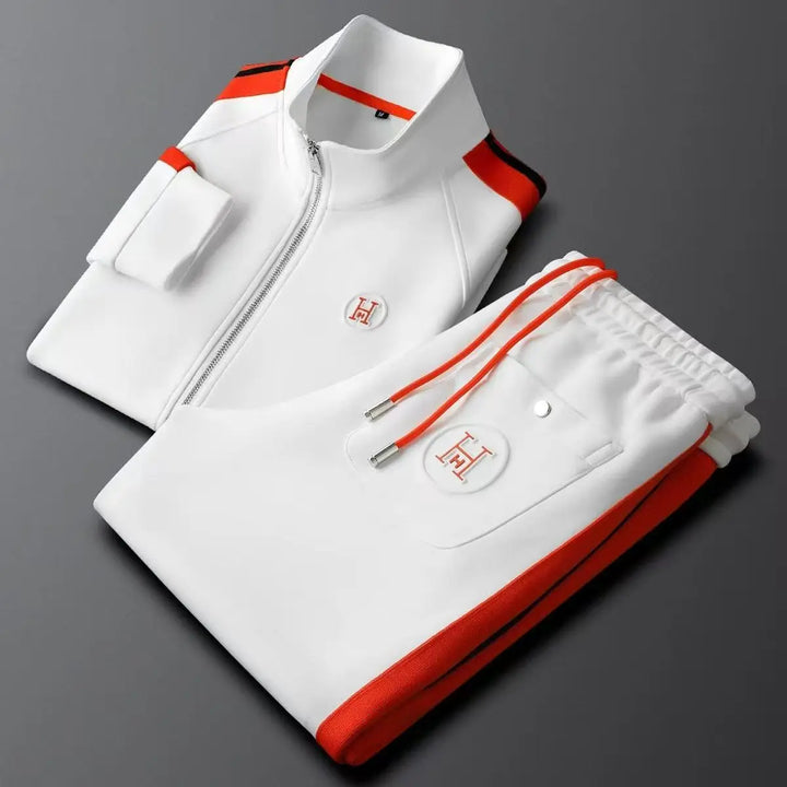 Men's fashion tracksuit with a versatile zip-up jacket & comfortable straight-leg pants. Perfect for casual wear.