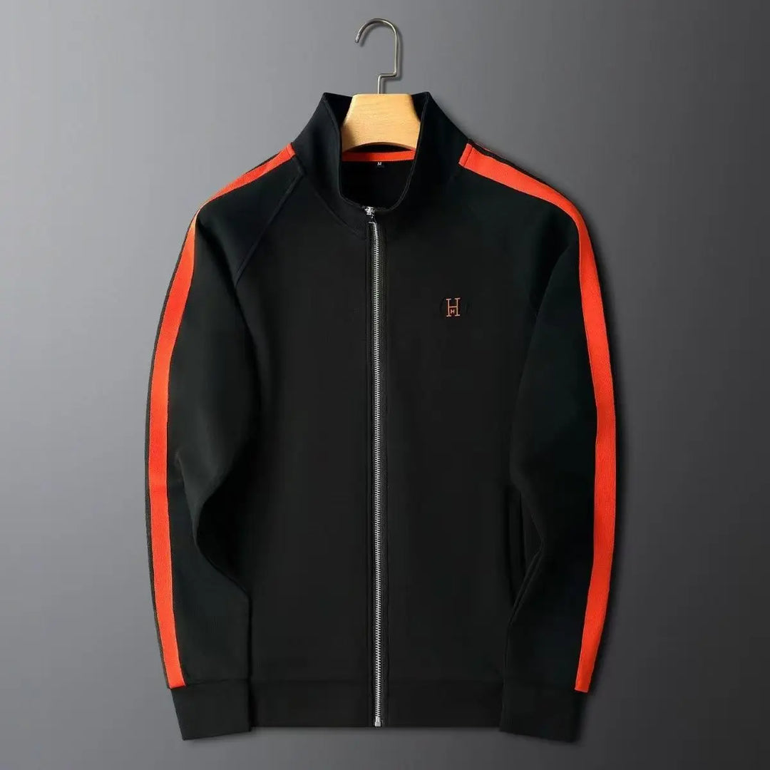 Complete men's sportswear set: a modern zip-up jacket & classic straight-leg pants for an active lifestyle.