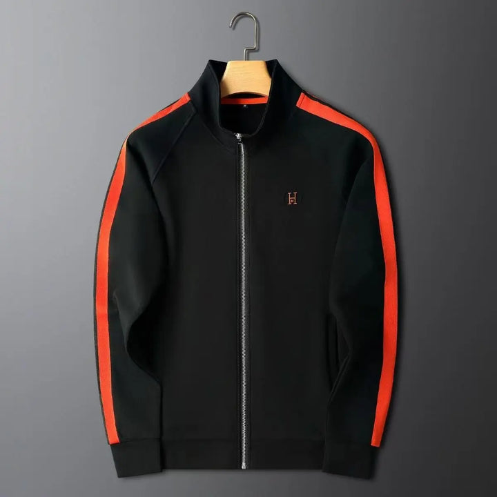 Complete men's sportswear set: a modern zip-up jacket & classic straight-leg pants for an active lifestyle.