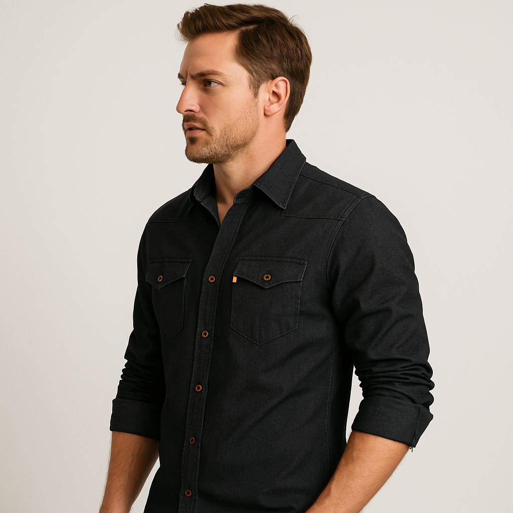 Stylish men's navy AdaptiveFit long sleeve shirt, slim fit, perfect for everyday fashion.