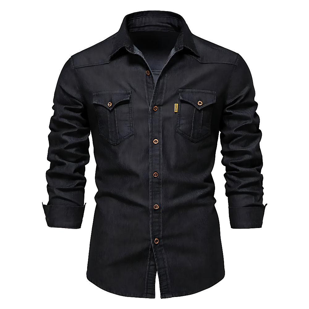 Versatile blue AdaptiveFit long sleeve shirt for men, tailored slim fit, comfortable.