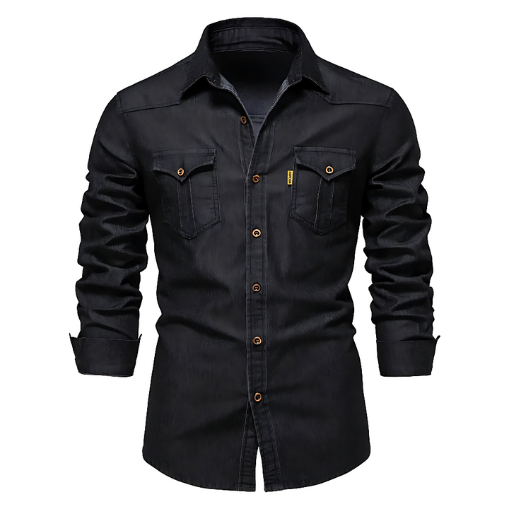 Versatile blue AdaptiveFit long sleeve shirt for men, tailored slim fit, comfortable.