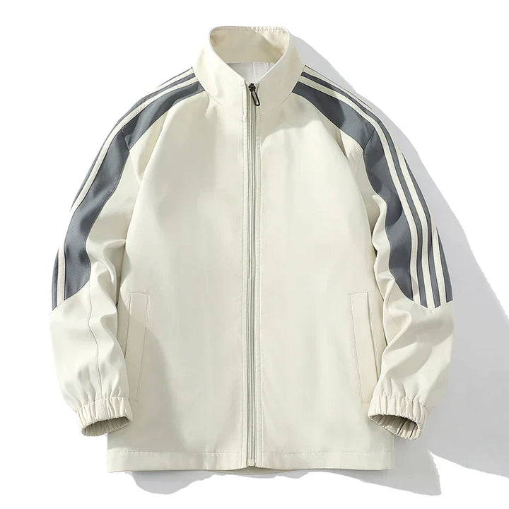 Sporty men's apparel, a grey jogger set with a lightweight zipper jacket for athletic wear