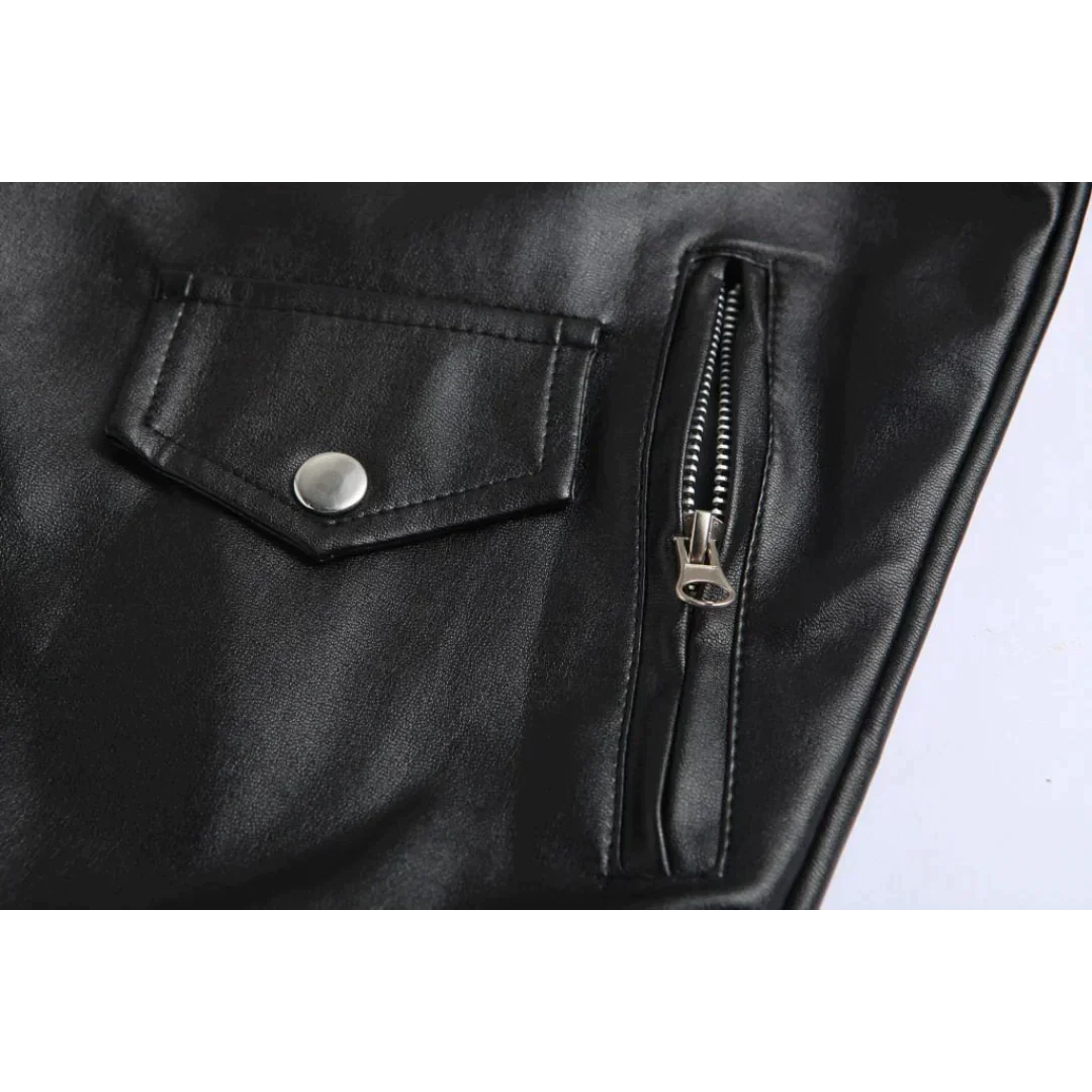 Trendy men's black belted biker jacket with functional pockets, a versatile piece for stylish men's fashion.