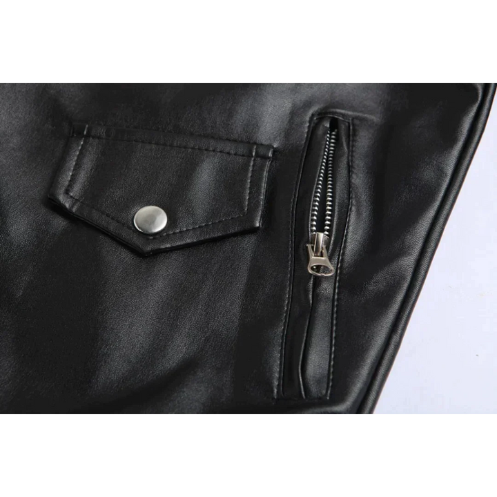Trendy men's black belted biker jacket with functional pockets, a versatile piece for stylish men's fashion.