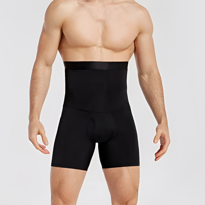 New men's training compression pants designed for thigh & waist support, boosting sports performance.