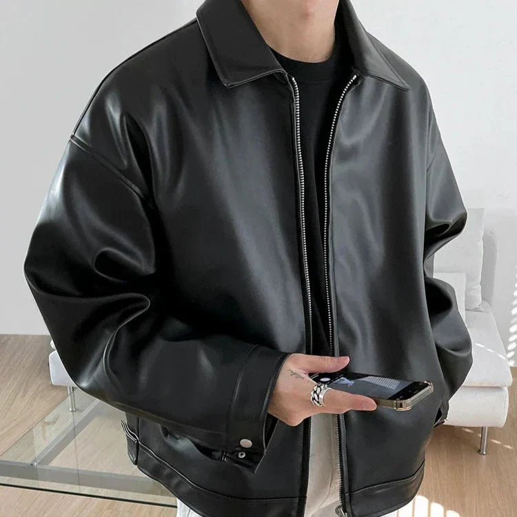 Men's black retro oversized bomber jacket for urban streetwear style and casual mid-season wear.