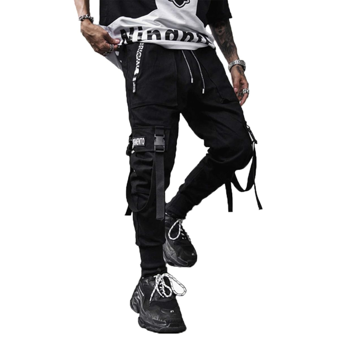 Streetwear men's tactical joggers featuring multiple utility pockets, ideal for urban fashion.