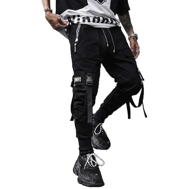 Streetwear men's tactical joggers featuring multiple utility pockets, ideal for urban fashion.