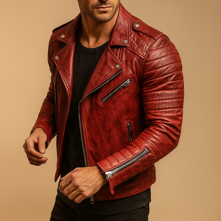 Stylish men's waterproof motorcycle jacket. Black biker outerwear offers ultimate protection from wind and rain for riders.