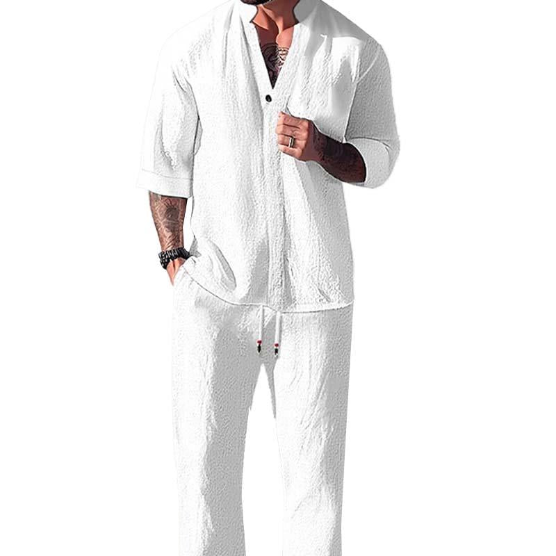 Men's breathable cotton-linen lounge set in a relaxed fit, perfect for summer casual wear.