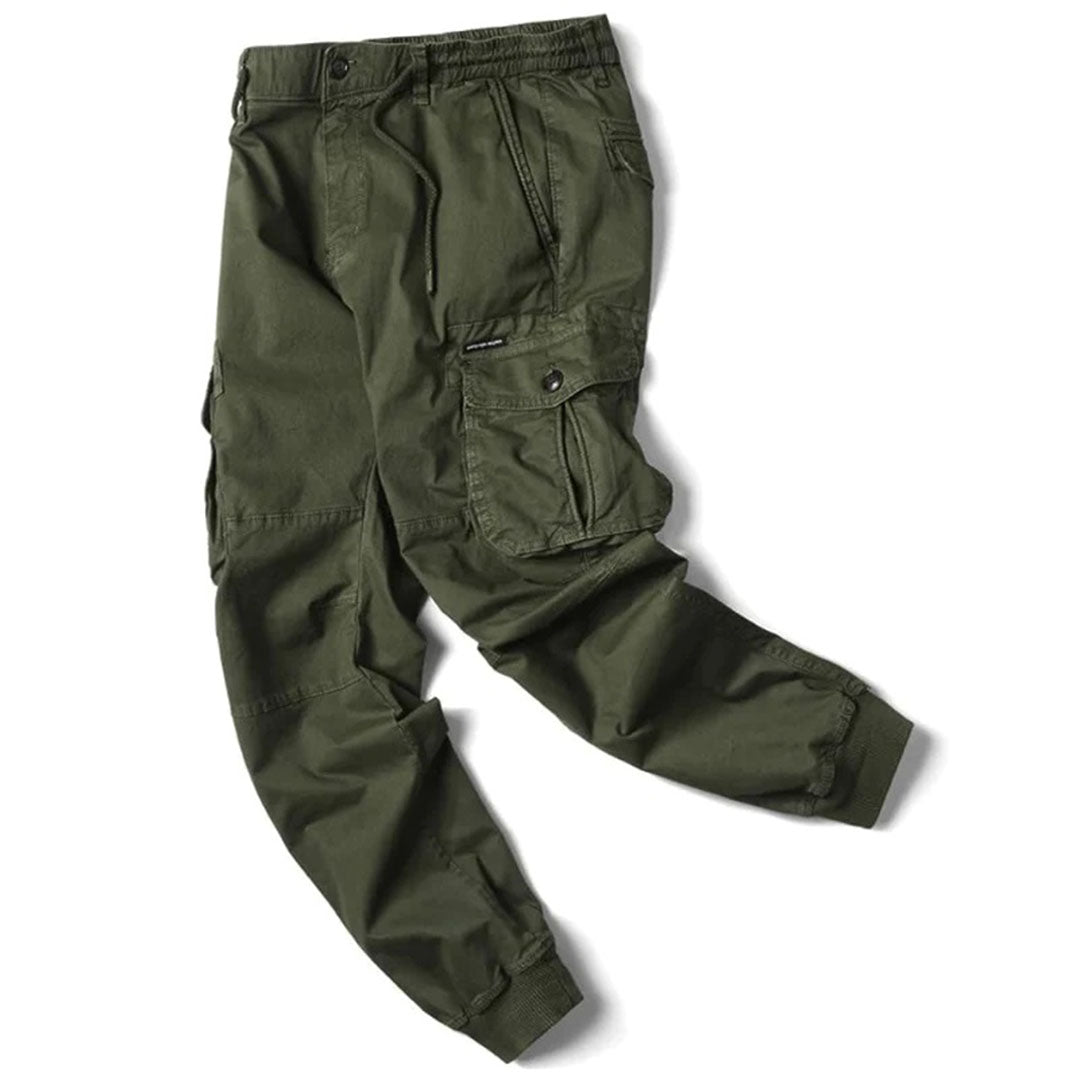 Back view of men's athletic jogger pants, emphasizing the comfort and style.