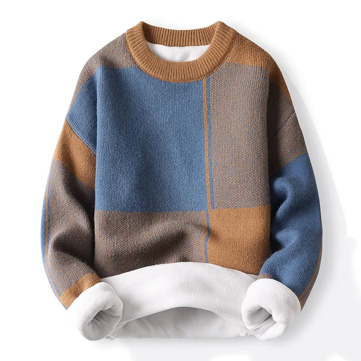 Stylish men's long sleeve colorblock crewneck sweater, perfect casual pullover
