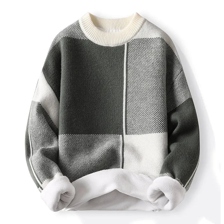 Fashionable men's colorblock crewneck knitwear sweater, ideal for spring casual wear