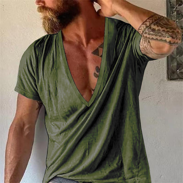 Soft men's casual deep V-neck t-shirt. Short sleeve, relaxed fit summer top for ultimate everyday comfort.