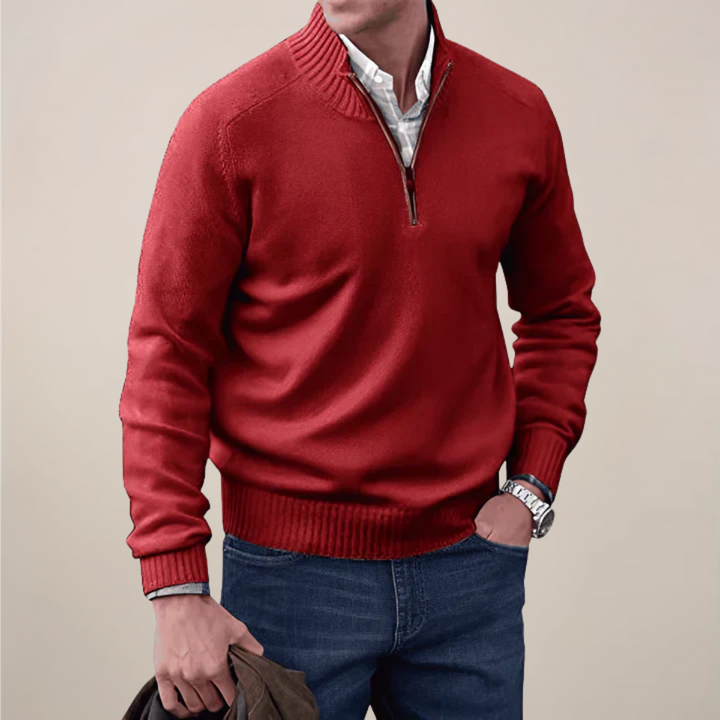 Men's lightweight long sleeve pullover sweater with a half-zip, ideal for transitional spring weather.