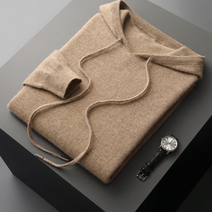 Men's casual hooded knit pullover in a solid color, perfect for spring layering and everyday wear.