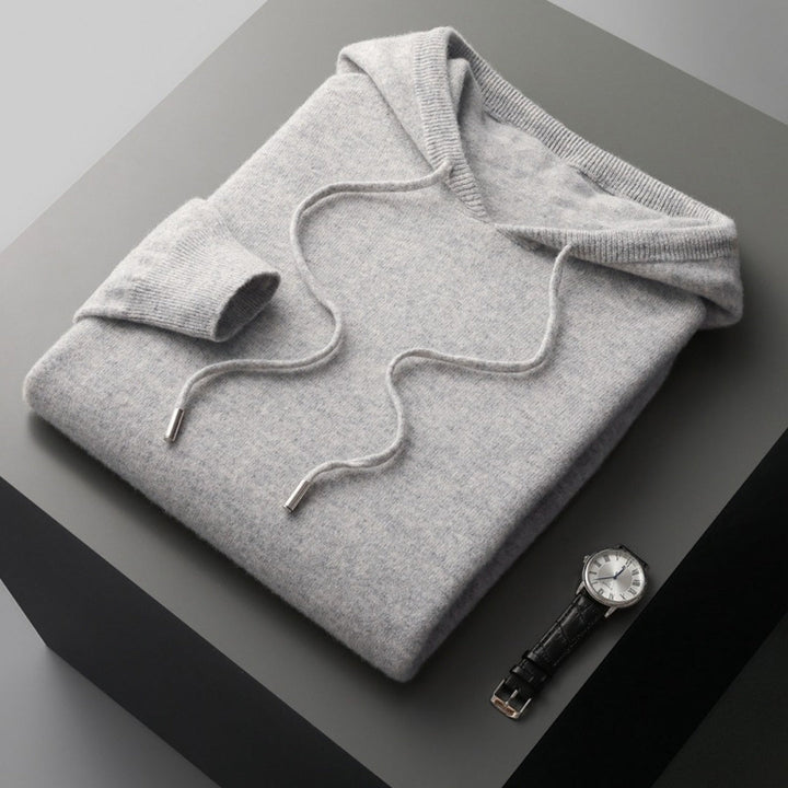Men's casual hooded knit pullover, designed for both comfort and a stylish, relaxed look.