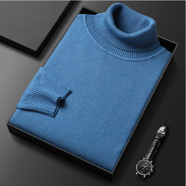 Men's casual knit turtleneck sweater in a light color, perfect for spring fashion.