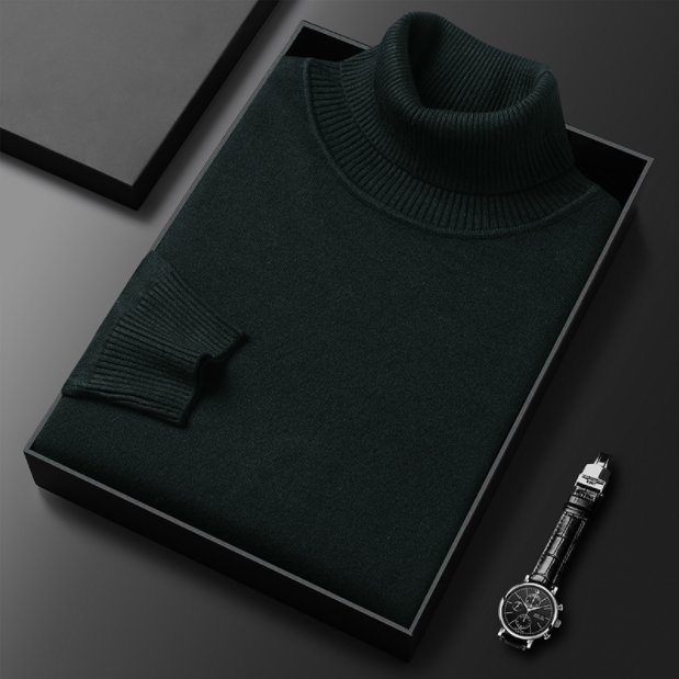Front view of an unworn men's casual knit turtleneck sweater, ready for spring wear.