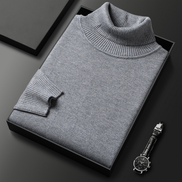 Full shot of men's turtleneck sweater, a comfortable long sleeve for spring apparel.
