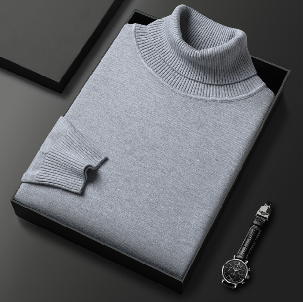 Men's casual knit turtleneck in a neutral tone, ideal for layering and smart casual looks.