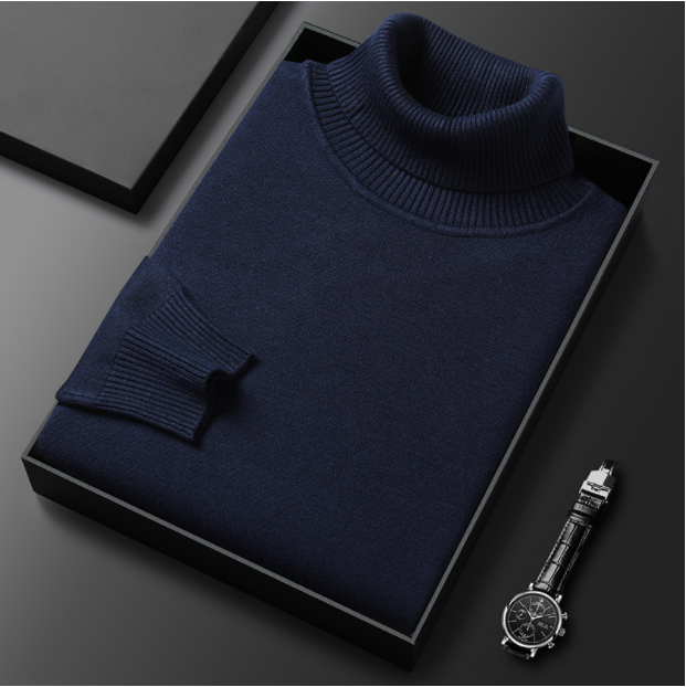 Side view of a men's casual knit turtleneck sweater, a key piece for spring apparel.