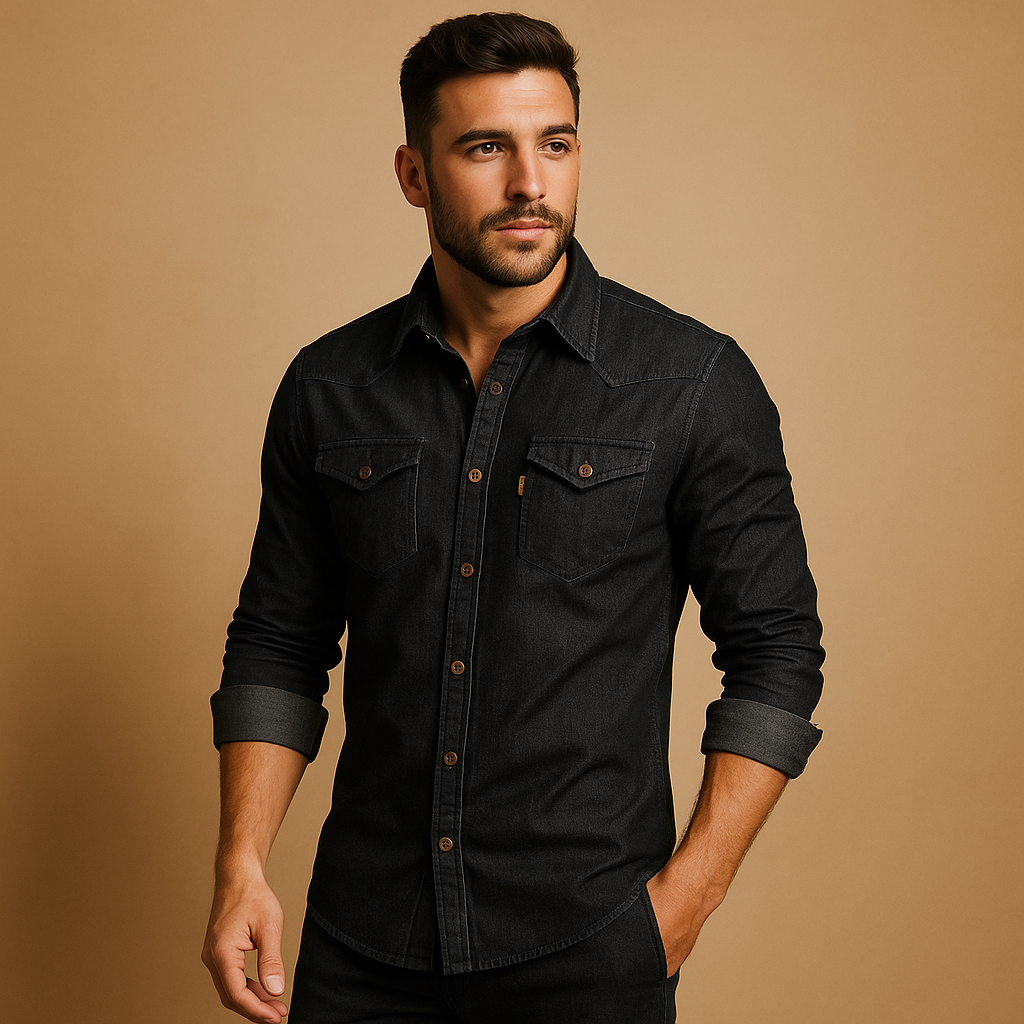 Men's casual long sleeve button-down shirt in a solid color, perfect for everyday wear & comfortable travel.