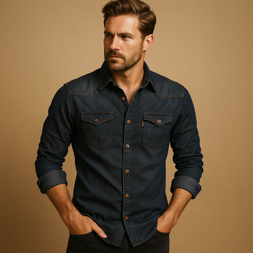 Comfortable men's long sleeve casual shirt, ideal for relaxed everyday wear or travel, featuring a solid design.