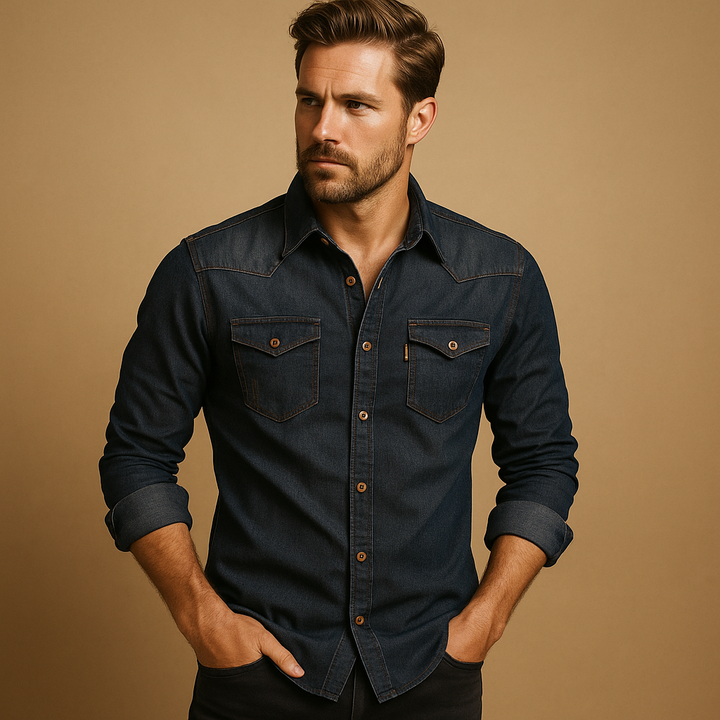 Comfortable men's long sleeve casual shirt, ideal for relaxed everyday wear or travel, featuring a solid design.