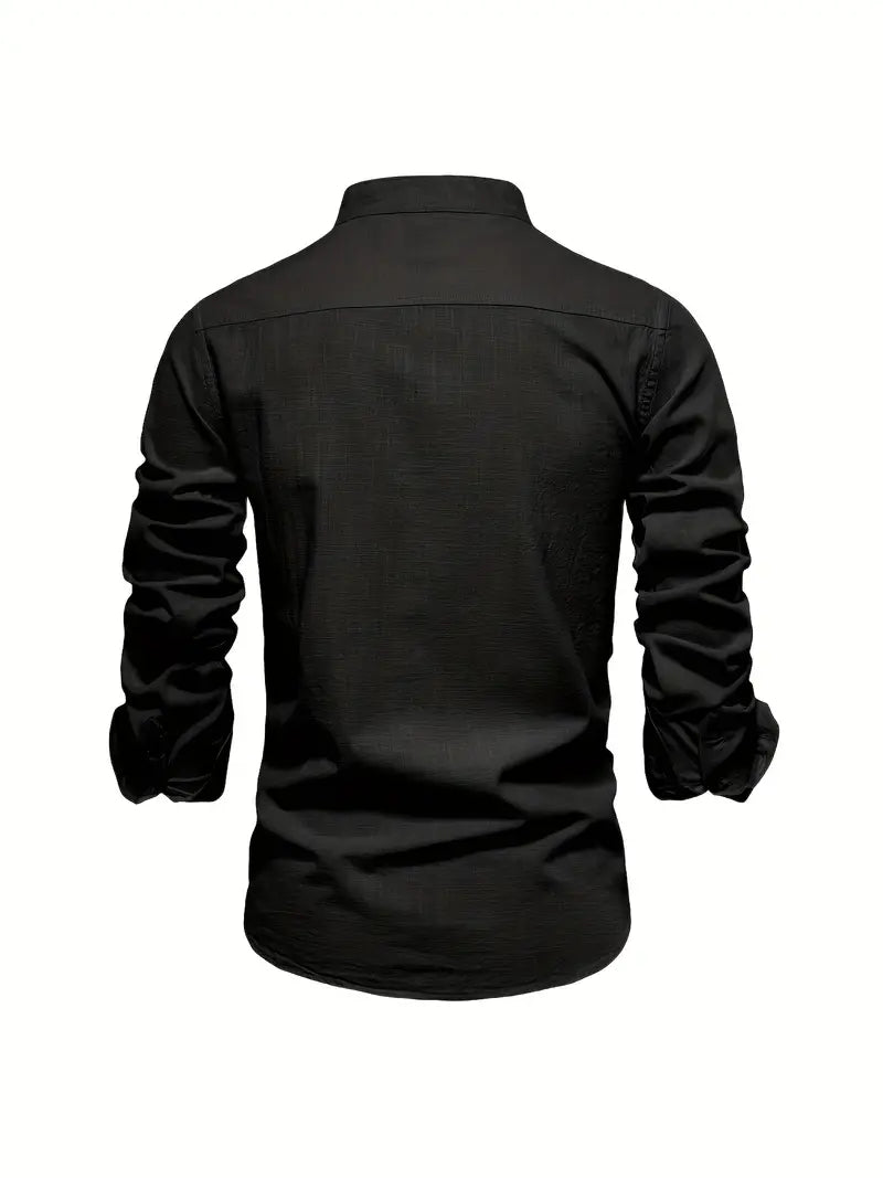 Close-up of the cuff and sleeve of a men's long sleeve casual button-down shirt, spring essentials.