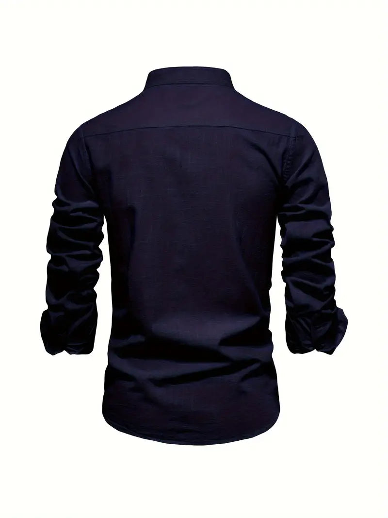 Men's button-down shirt in a classic striped pattern, long sleeve, perfect for relaxed spring days.