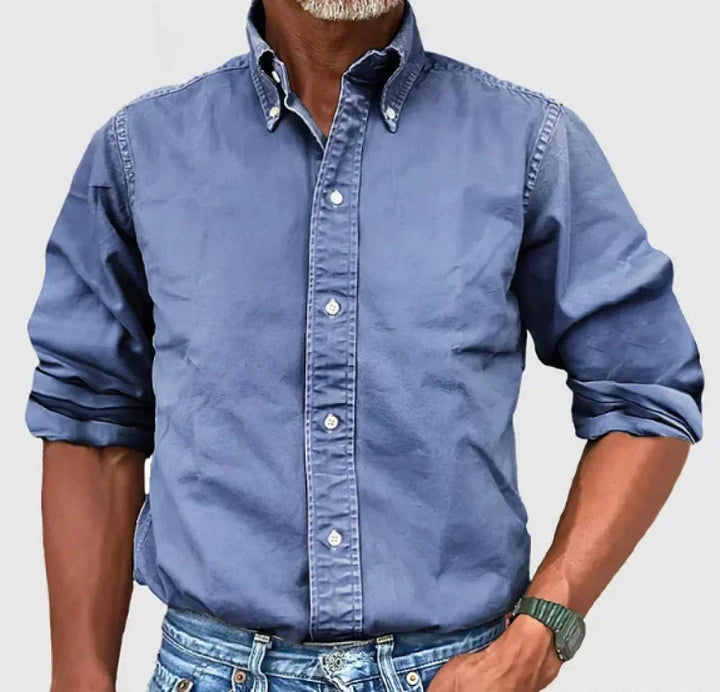 Men's blue casual long sleeve button-up shirt, ideal for everyday versatile styling