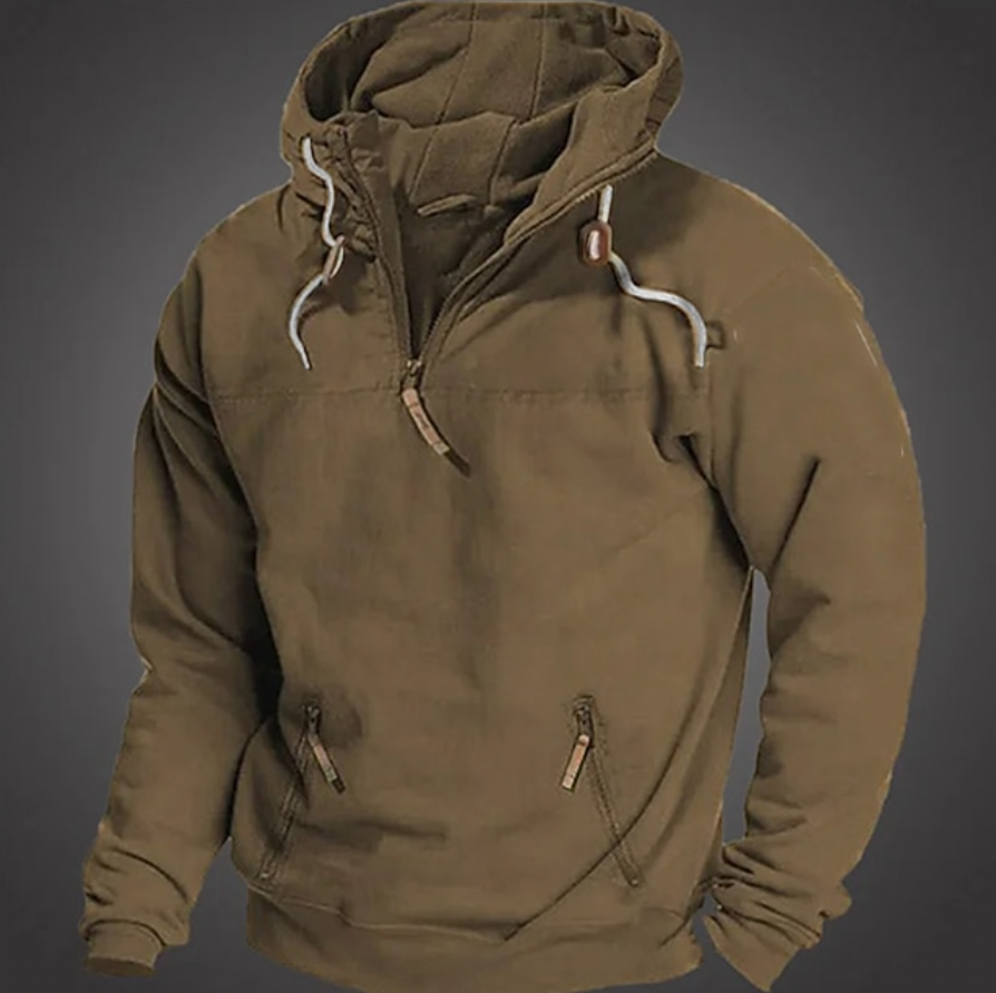 Men's casual long sleeve half-zip hoodie in a comfortable fabric, perfect for loungewear or everyday wear
