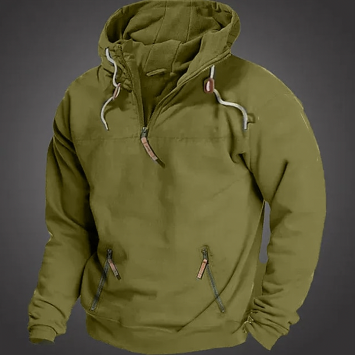 Stylish men's half-zip long sleeve hoodie, a versatile outerwear piece for casual occasions