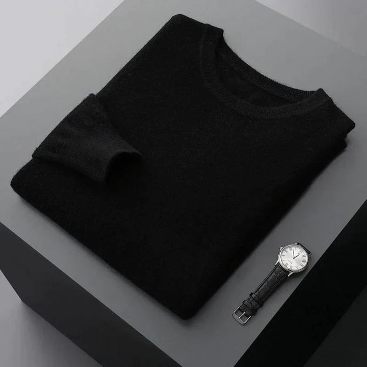 Comfortable men's long sleeve knit sweater, black, a staple for men's winter fashion