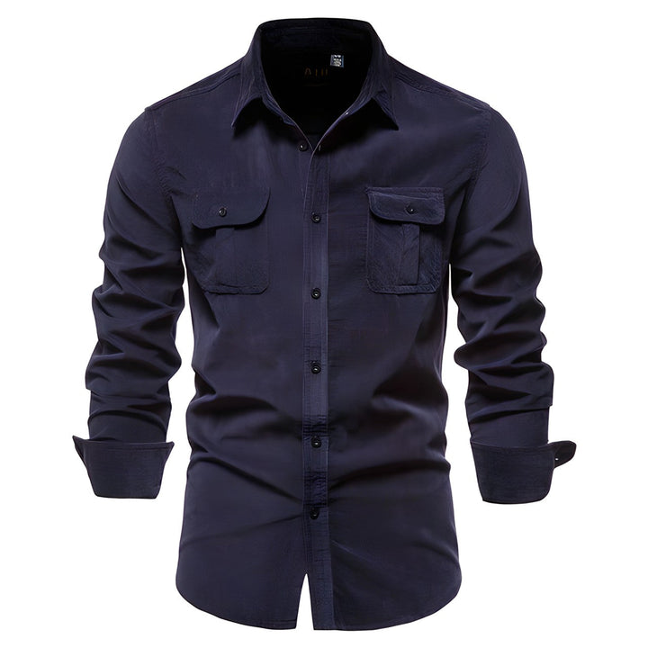 Men's fashion: long sleeve utility shirt in an outdoor setting, versatile and comfortable