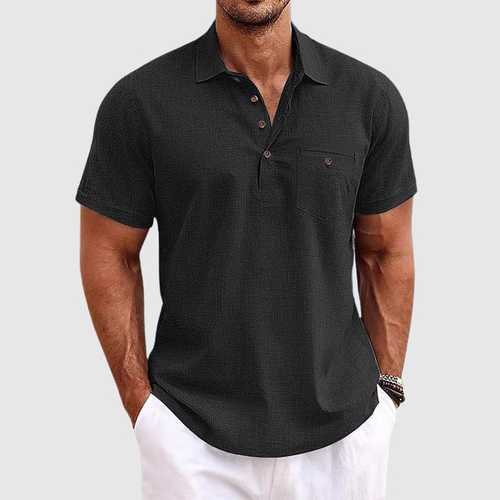 Stylish men's short-sleeve polo, perfect casual summer wear. Relaxed fit for vacation comfort & everyday fashion.