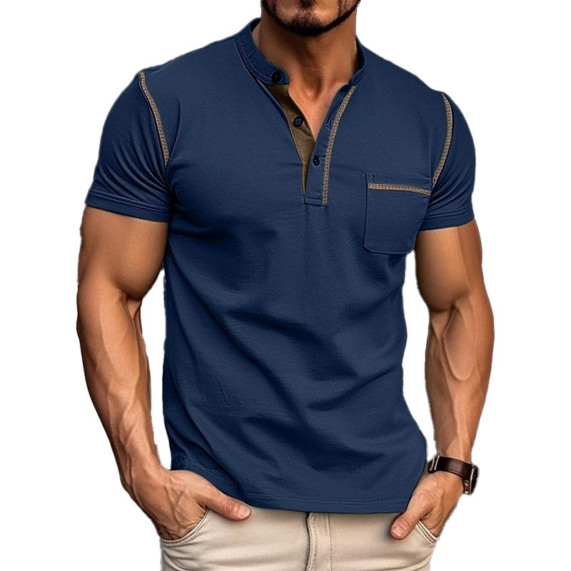 Men's casual slim-fit Henley t-shirt in soft fabric. Perfect summer top for effortless style & comfort.