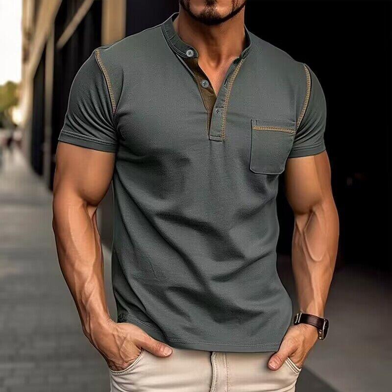 Soft men's casual Henley shirt, slim fit & short sleeve. Offers everyday comfort and a stylish look.