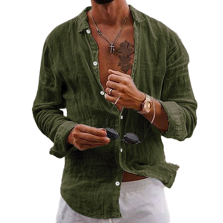 Relaxed fit men's button-up summer shirt, breathable and comfortable for warm weather style.