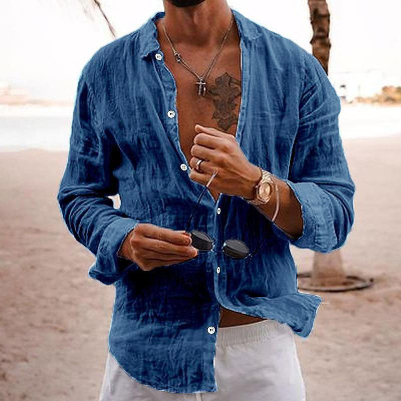 Men's relaxed fit summer shirt, button-up long sleeve, ideal for warm weather comfort.