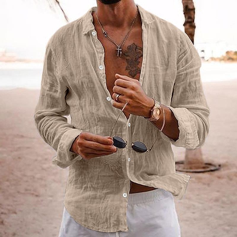 Everyday men's casual button-up, lightweight and cool, perfect for summer outings.
