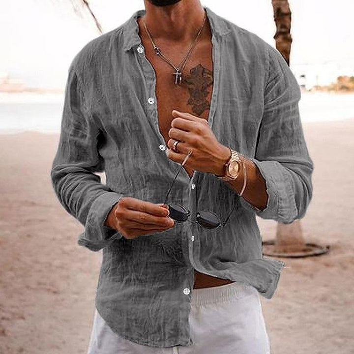 Men's long sleeve button-up, casual summer shirt, lightweight and classic for everyday fashion.