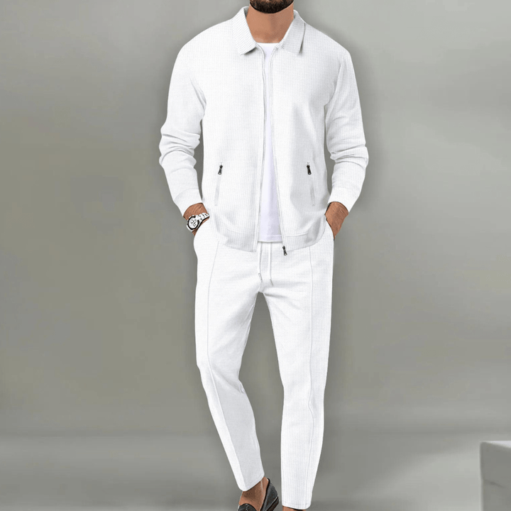 Stylish men's sportswear tracksuit set with a full-zip jacket and comfortable pants, ideal for casual wear.