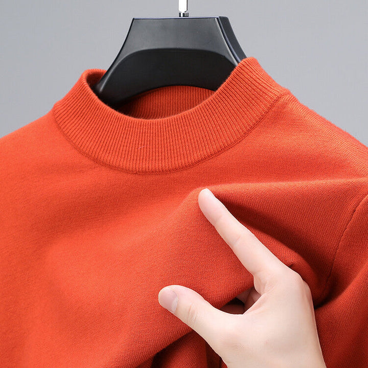 Classic fit men's mock neck pullover sweater, long sleeve knitwear for stylish casual and fall fashion.