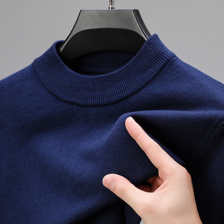 Distinguished men's mock neck pullover sweater, a classic fit long sleeve knitwear piece for sophisticated casual wear.
