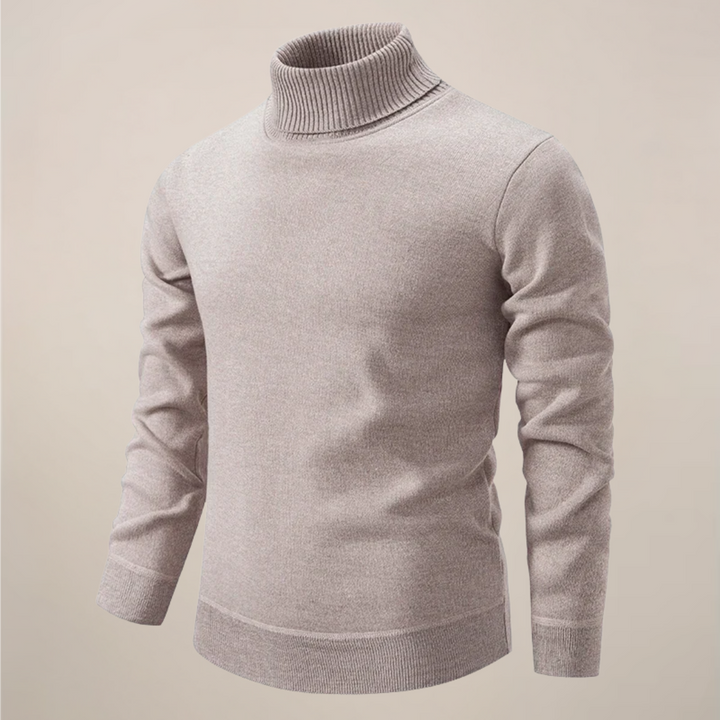 Stylish men's knitwear turtleneck sweater in a rich charcoal, perfect for a layered, long sleeve look.