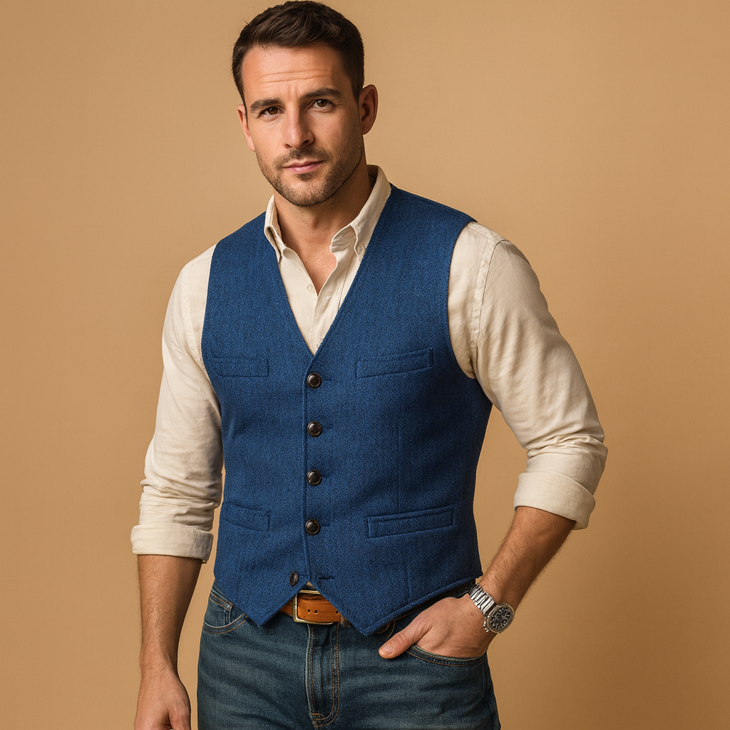 Versatile men's classic buttoned vest, ideal for formal wear or smart casual autumn outfits.
