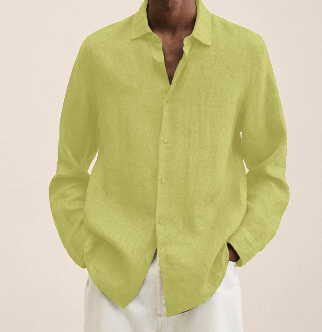 Men's long sleeve summer shirt. Classic collar, button-down, lightweight for warm weather. Great for everyday casual wear.